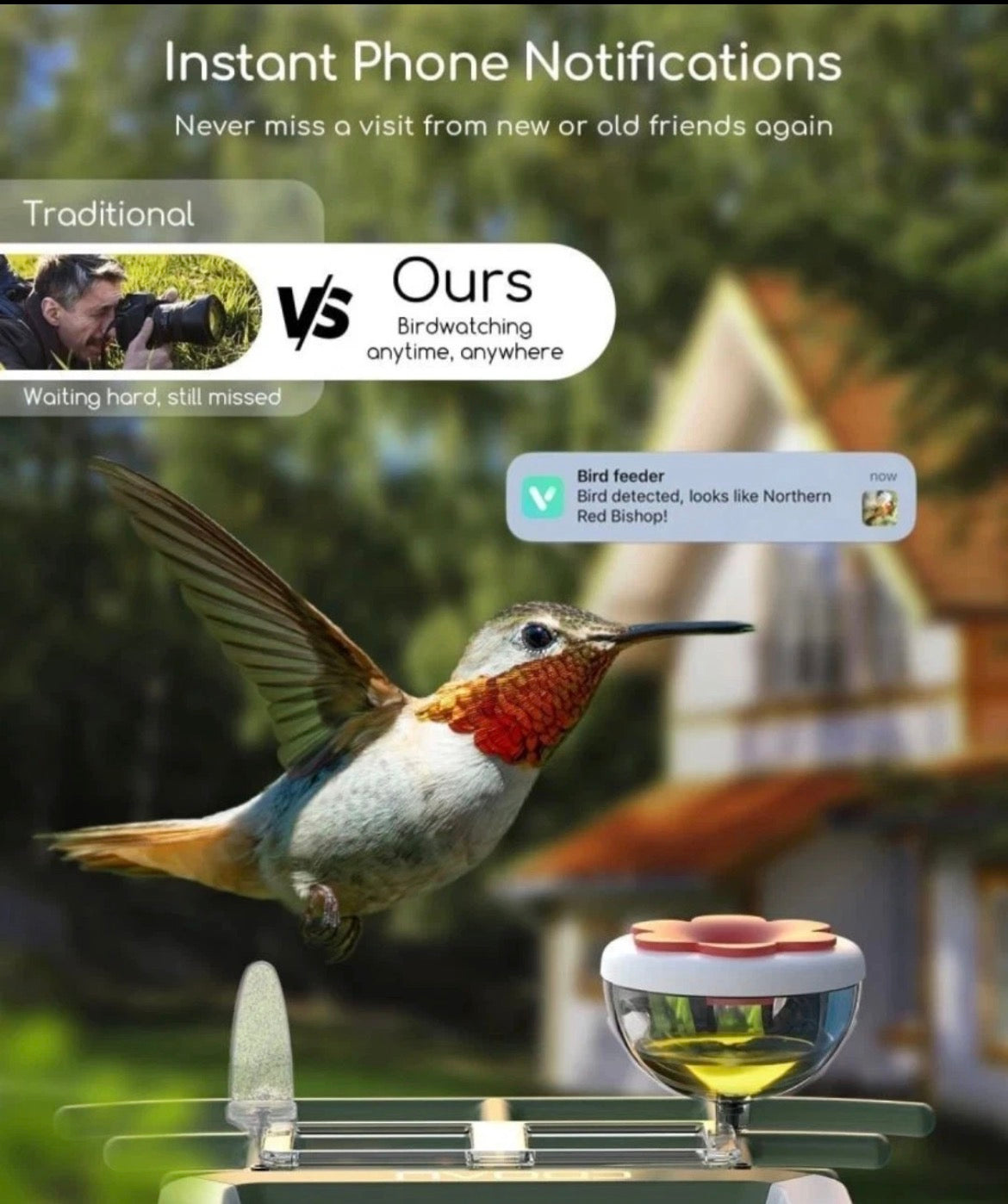 This smart bird feeder features an integrated AI-powered camera designed for wildlife observation and squirrel deterrence.
Key Features
 Deterrence System: Equipped with a built-in light alarm, sound alarm, and two-way talk speaker to scare off squirrels