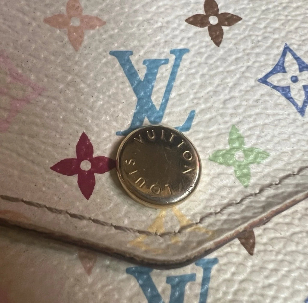 Louis Vuitton White Multicolor Monogram Sarah Wallet Pink Interior Zip