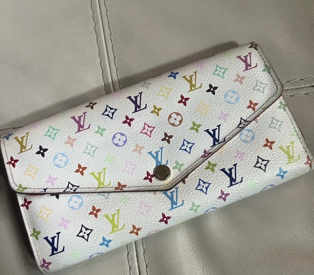 Louis Vuitton White Multicolor Monogram Sarah Wallet Pink Interior Zip