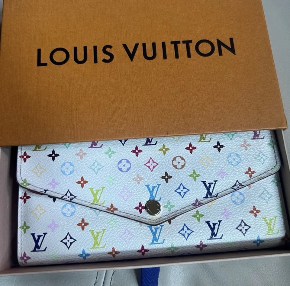 Louis Vuitton White Multicolor Monogram Sarah Wallet Pink Interior Zip